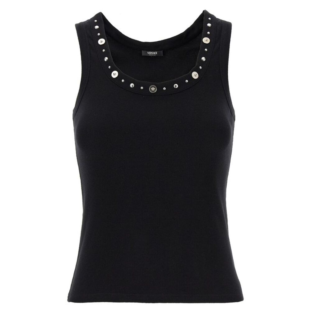 Versace Black Cotton Sleeveles Women's T-Shirt